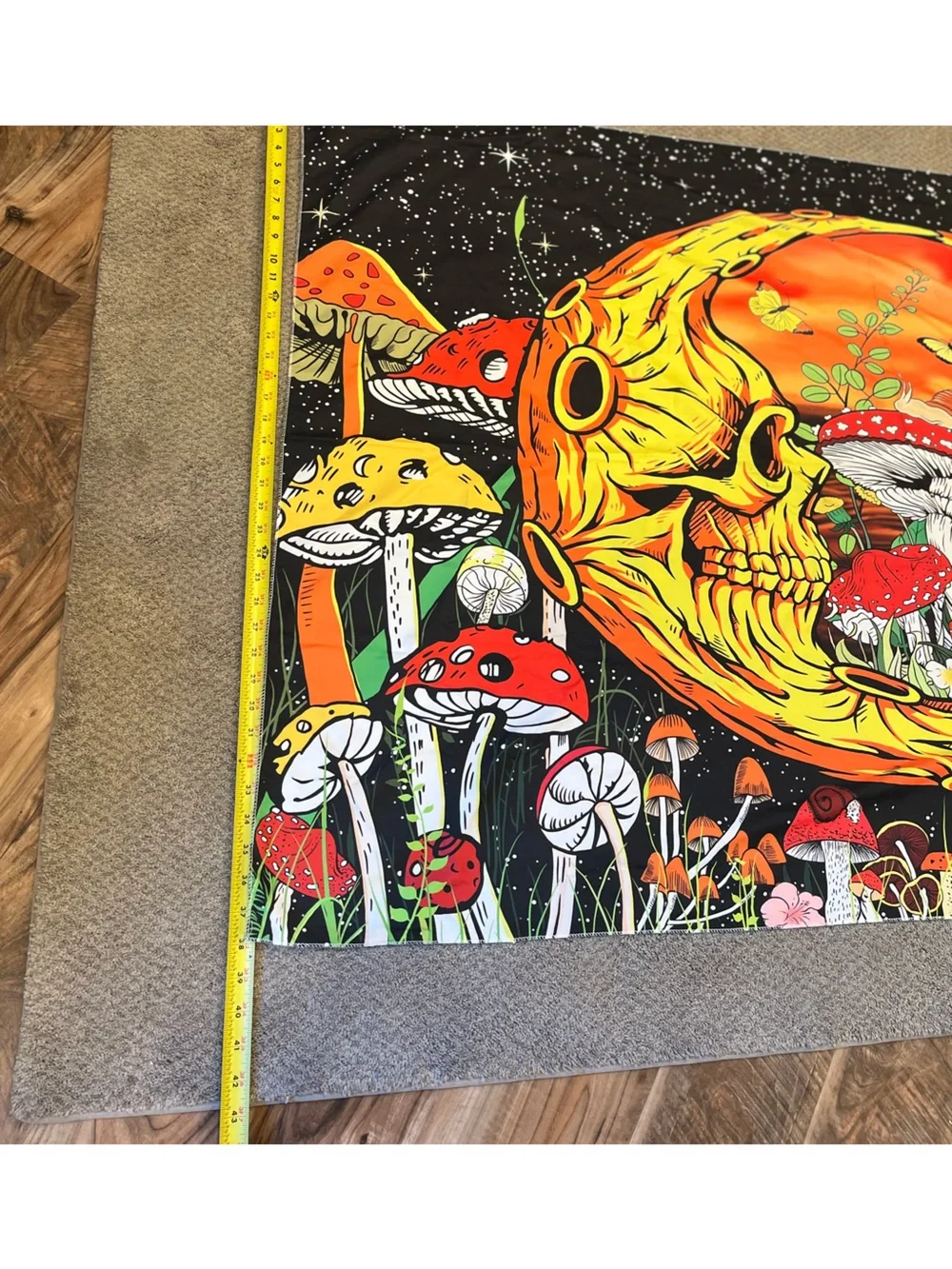 Orange & Red Psychedelic Mushroom, Butterfly, Skull Tapestry